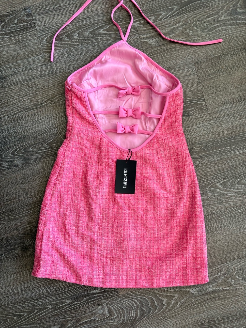 Pink Halter Tweed Mini Dress - Women - Picture 4 of 4